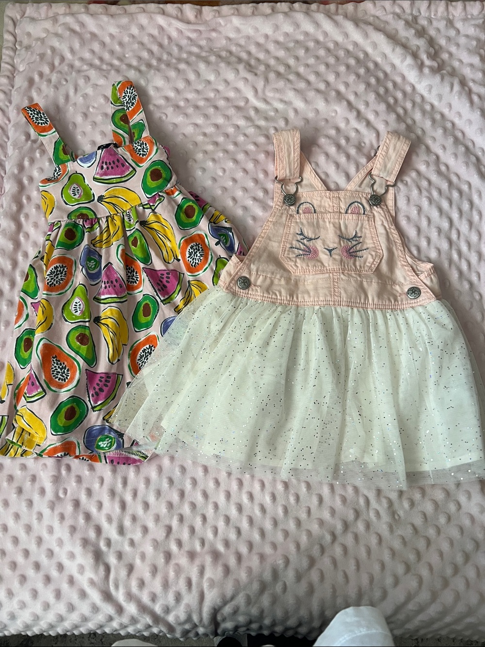 Girls' Pink Tulle Overall Dress with Cute Embroidery